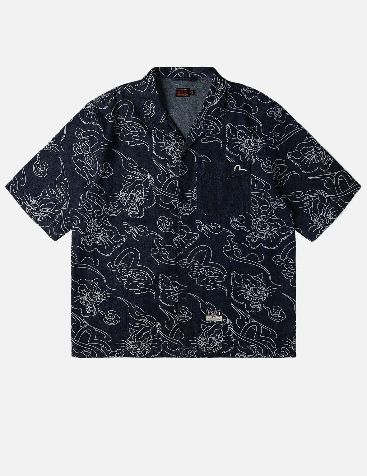 Allover Leopard and Cloud Print Denim Shirt